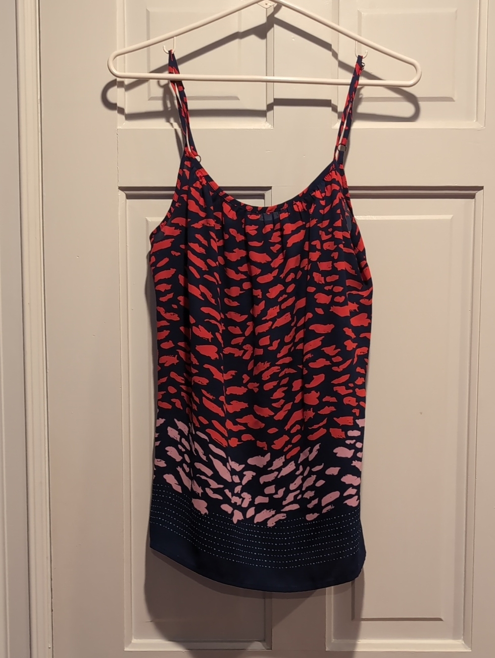 CAbi Navy Spaghetti-Strap Tank with Coral and Light Pink Print
